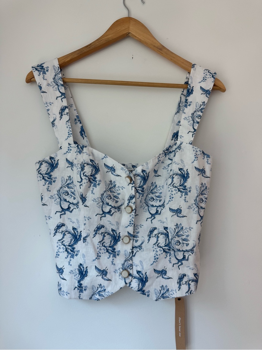 NWT Reformation Kimberly Linen Top Size 2 Blue White Toile Botanical Bustier